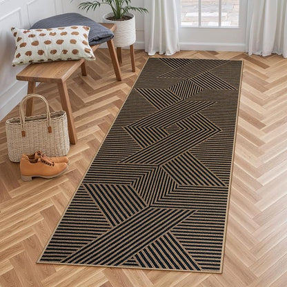 Lahome Enfys Modern Geometric Runner Rug, 2x6 Washable Rug Runners for Hallways Non Slip, Black Outdoor Carpet with Rubber Backing, Farmhouse Non Shedding Kitchen Mats for Floor Entryway