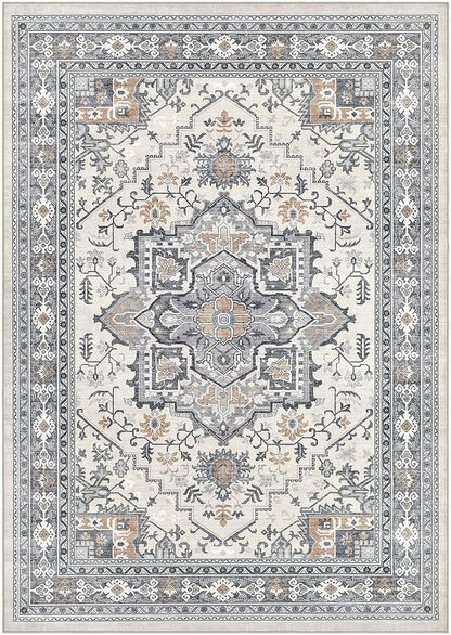 UERMEI 10x14 Area Rug Living Room Rugs - Washable Vintage Soft Large Rug Indoor Floor No Slip Rug Carpet for Bedroom Farmhouse Under Dining Table Home Office Decor - Grey-Orange