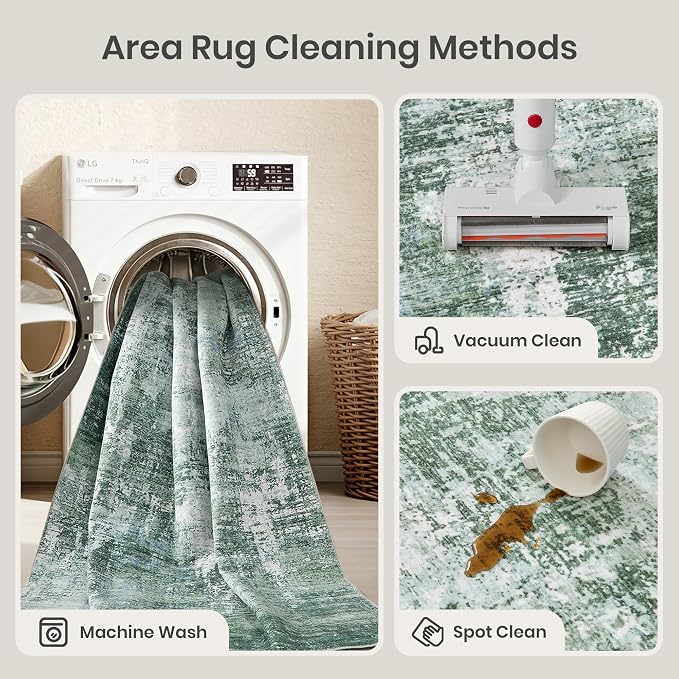 Valenrug Washable Rugs 6x9 - Ultra Thin Stain Resistant 6x9 Rugs for Living Room, Non Slip Backing 0.25" Low Pile Abstract Rugs for Bedroom, Folable Machine Washable Area Rug(6'x9', Sage Green)