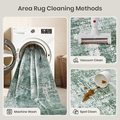 Valenrug Washable Rugs 3x5 - Stain Resistant 3x5 Area Rugs for Living Room, Non Slip Backing Abstract Entryway Rugs for Bedroom, Folable Machine Washable Area Rug(3'x5', Sage Green)