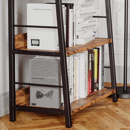 IRONCK 5 Tier Ladder Bookcase with Metal Frame Rustic Brown | Bookshelves and Bookcases,open display shelves; metal frame; shelf baffles; home office