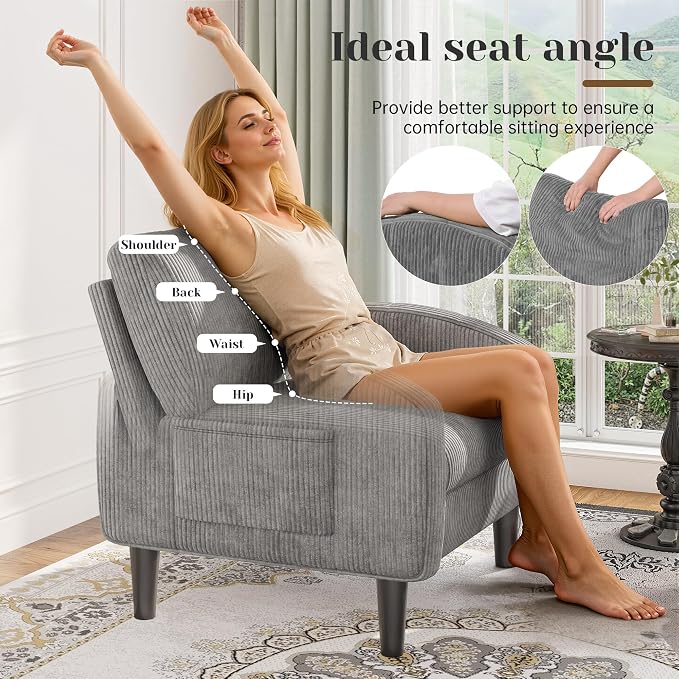 Homkdom Accent Chairs Set of 2 for Living Room,Mid Century Modern Reading Chair with 2 Side Pockets,Upholstered Armchair for Apartment,Small Room,Grey
