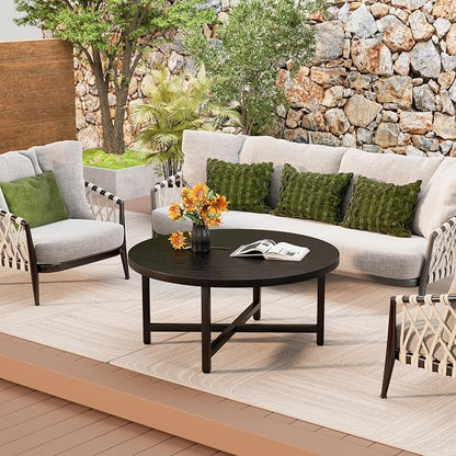 Coffee Table, 31.5" Large Coffee Tables, Black Round Coffee Tables for Living Room, Floor Table for Sitting on The Floor, Center Coffee Table with Metal Frame for Office Apartment Home
