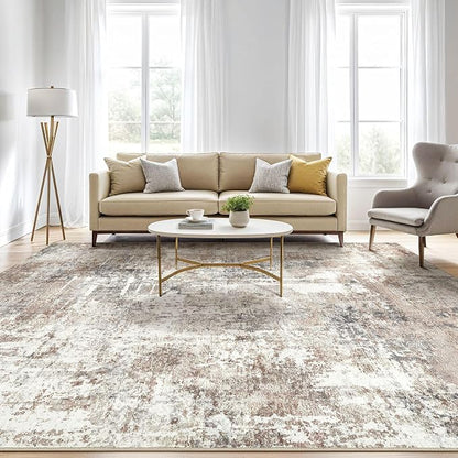 LOONGRUG 7x9 Area Rug Living Room: Machine Washable Large Abstract Soft Rugs Stain Resistant Indoor Floor Non Slip Accent Carpet for Bedroom Nursery Playroom Office Dining Room Dorm Home House- Brown
