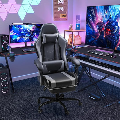 Homall Gaming Chair, Video Game Chair with Footrest and Massage Lumbar Support, Ergonomic Computer Chair Height Adjustable with Swivel Seat and Headrest (Grey)