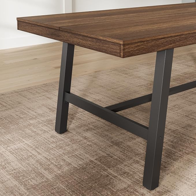 GarveeHome Industrial Dining Table for 6-8 People, 78.7" Long Large Kitchen Table with Sturdy Metal Frame, Rectangular Counter for Dinner, Kitchen, Dining Room (Brown, 79" Non-extendable)
