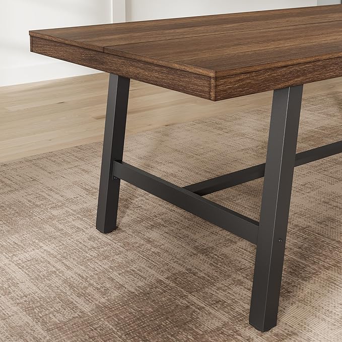 GarveeHome Industrial Dining Table for 8-10 People, 86.61" Long Large Kitchen Table with Sturdy Metal Frame, Rectangular Counter for Dinner, Kitchen, Dining Room (Brown, 87" Non-extendable)