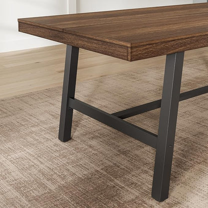 GarveeHome Industrial Dining Table for 8-10 People, 86.61" Long Large Kitchen Table with Sturdy Metal Frame, Rectangular Counter for Dinner, Kitchen, Dining Room (Brown, 87" Non-extendable)