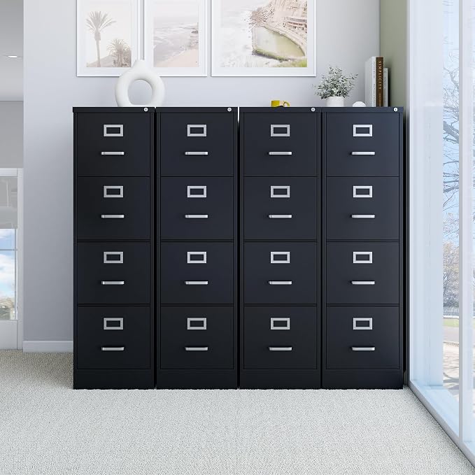 Staples Vertical File Cabinet for Letter/Legal Files, 4-Drawer, Letter/Legal Compatible, Black