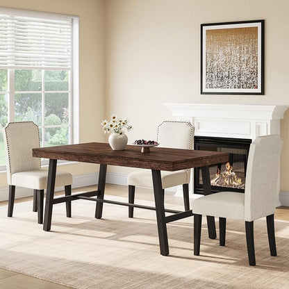 GarveeHome Industrial Dining Table for 2-4, 55" Heavy Duty Rectangular Kitchen Table with 2"×2" Metal Legs, Small Space Dining Table for Kitchen, Dining Room (Rustic Birch, 55" Non-extendable)