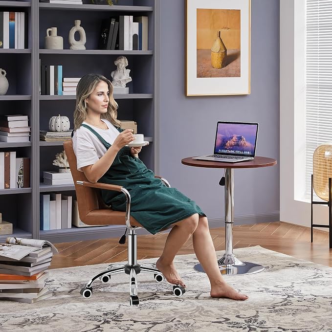 Topeakmart Modern Faux Leather Swivel Office Chair Height Adjustable Comfortable Computer Chair w/Wheels, Retro Brown