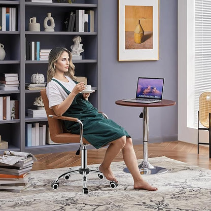 Topeakmart Modern Faux Leather Swivel Office Chair Height Adjustable Comfortable Computer Chair w/Wheels, Retro Brown