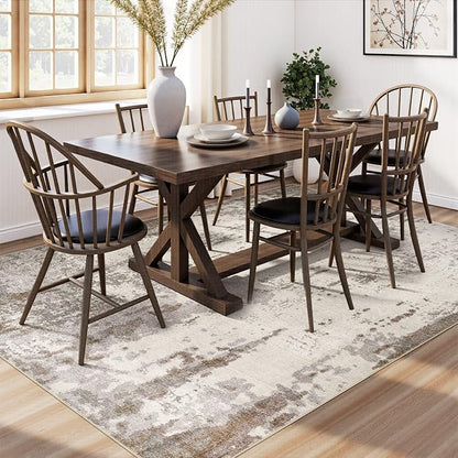 UERMEI 6x9 Area Rug Living Room Rugs - Washable Neutral Modern Abstract Soft Thin Rug Indoor Floor No Slip Rug Carpet for Bedroom Under Dining Table Home Office Decor - Brown/Grey/Beige