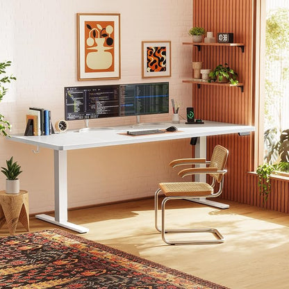 Huuger 71 X 30 Inch Electric Standing Desk with Power Outlets and USB-C Port, Height Adjustable Desk, Sit Stand Desk for Home Office, Computer & Gaming Desk with 4 Presets, Stable Steel Frame, White