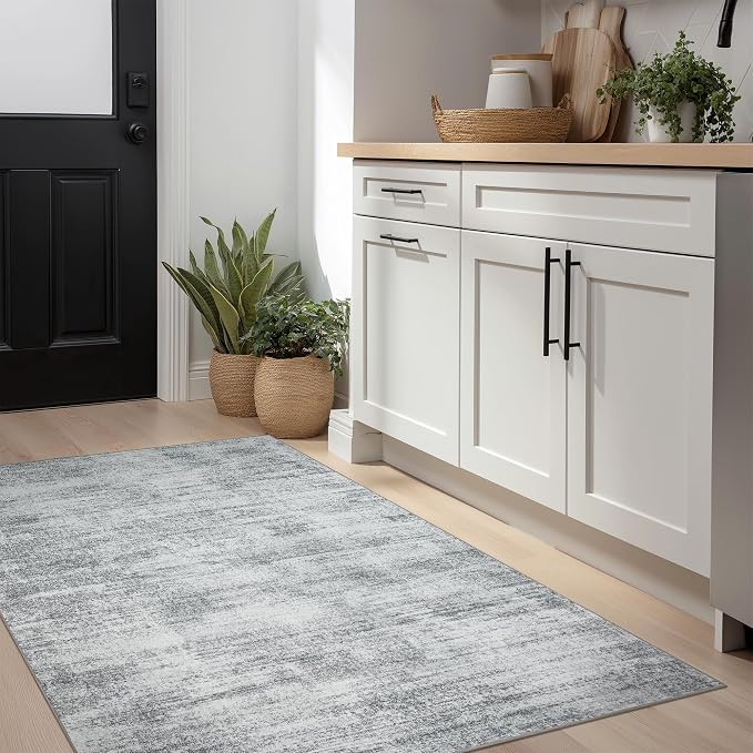 BILEEHOME Light Grey Modern Rug for Bedroom 3x5 Minimalist Abstract Style Low Pile Floor Carpet Non Slip Washable 3 x 5 Area Rug for Kitchen Laundry Room Entryway Gray