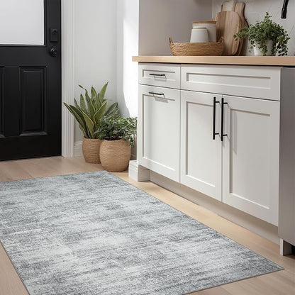 BILEEHOME Light Grey Modern Rug for Bedroom 3x5 Minimalist Abstract Style Low Pile Floor Carpet Non Slip Washable 3 x 5 Area Rug for Kitchen Laundry Room Entryway Gray