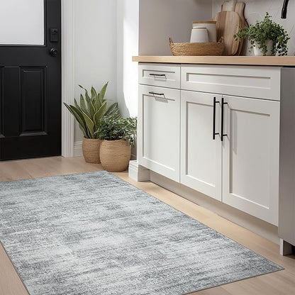 BILEEHOME Gray Washable Non Slip Bathroom Rug Modern Aesthetic Abstract 2x3 Rug for Kitchen Floor Small Soft Light Grey Floor Protector Carpet for Entryway Bedside 2 x 3