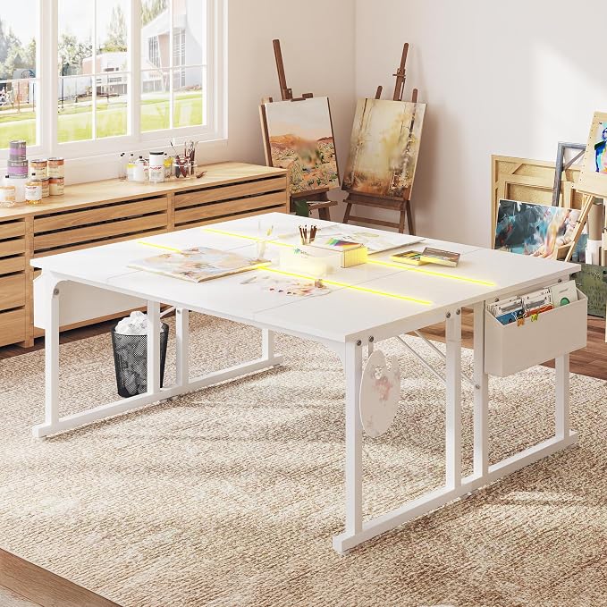 DurayLoly 63" Office Desk with LED Lights,Computer White Desk with Storage Bag&Headphone Hook,Spacious Under-Desktop for Study Writing Work Gaming Desk,Sturdy Metal Frame,Bedroom,Rustic Brown