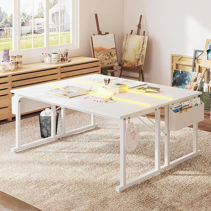 DurayLoly 63" Office Desk with LED Lights,Computer White Desk with Storage Bag&Headphone Hook,Spacious Under-Desktop for Study Writing Work Gaming Desk,Sturdy Metal Frame,Bedroom,Rustic Brown