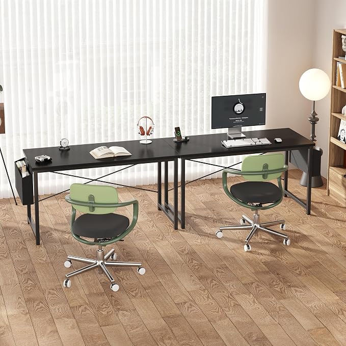 OLIXIS 55 Inch Computer Desk for Home Office, Writing Study Craft Gaming Table, Modern Computer Workstation with Storage Bag and Headphone Hook for Bedroom Small Spaces, Black
