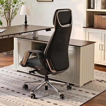 EUREKA ERGONOMIC Serene Executive Office Chair, Premium Nappa Leather High Back Boss Chair with Aluminum Base, Ergonomic Chair with Lumbar Support & Recline, Heavy Duty for Long-Hour Comfort, Black