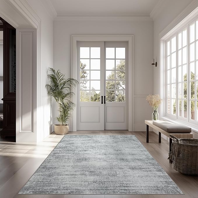 BILEEHOME Light Grey Modern Rug for Bedroom 3x5 Minimalist Abstract Style Low Pile Floor Carpet Non Slip Washable 3 x 5 Area Rug for Kitchen Laundry Room Entryway Gray