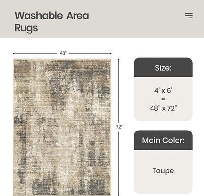 Valenrug Washable Rugs 4x6 - Stain Resistant 4x6 Area Rugs for Living Room, Non Slip Backing Abstract Rugs for Bedroom, Folable Machine Washable Area Rug(4'x6', Taupe)