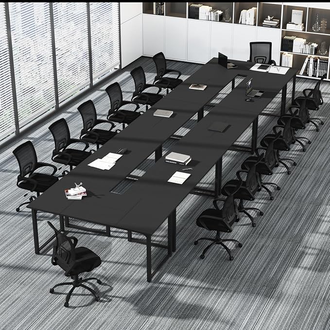 Bonzy Home 24FT Conference Table, Modern Large Meeting Table Office Desks for 28 Person, Long Rectangle Table with Sturdy Metal Frame, 8PCS, 284" D x 64" W x 30" H, Black