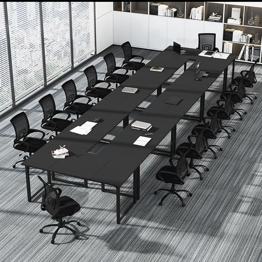 Bonzy Home 24FT Conference Table, Modern Large Meeting Table Office Desks for 28 Person, Long Rectangle Table with Sturdy Metal Frame, 8PCS, 284" D x 64" W x 30" H, Black