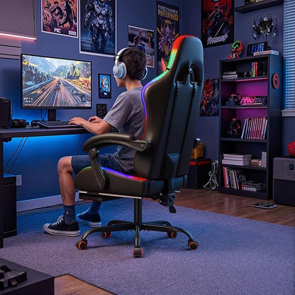 Homall Gaming Chair, Video Game Chair with Footrest and Massage Lumbar Support, Ergonomic Computer Chair Height Adjustable with Swivel Seat and Headrest (RGB Red)