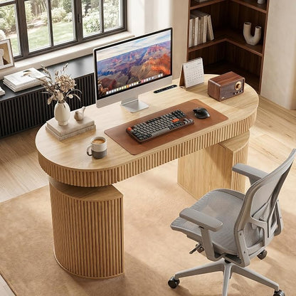 ORRD Electric Standing Desk with Storage and USB & Type-C Charging Ports, Adjustable Height Stand Up Desk, Mid Century Modern Fluted Workstation Desk for Home Office (Natural)