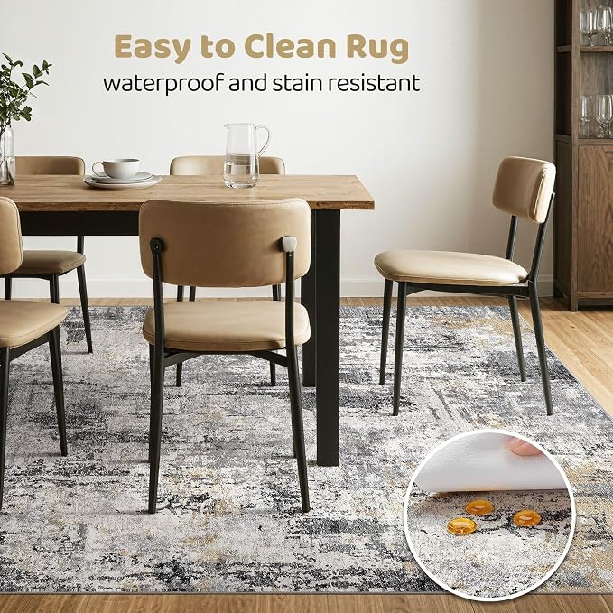 7x9 Area Rug Living Room: Washable Large Abstract Soft Stain Resistant Indoor Floor Rugs Non-Slip Accent Carpet for Bedroom Nursery Playroom Office Dining Room Home House- Gray Beige