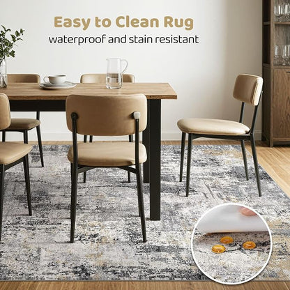 6x8 Area Rug Living Room: Washable Large Abstract Soft Stain Resistant Indoor Floor Rugs Non-Slip Accent Carpet for Bedroom Nursery Playroom Office Dining Room Home House- Gray Beige