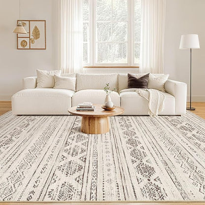 Nakagishi 6x9 Area Rugs Living Room: Washable Boho Large Neutral Soft Farmhouse Rug Stain Resistant Modern Indoor Floor Non-Slip Carpet for Bedroom Nursery Kids Office Dining Room Dorm- Dark Brown