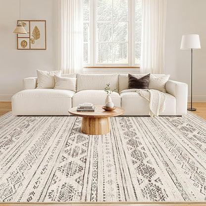Nakagishi 5x8 Area Rug Living Room: Washable Boho Large Neutral Soft Farmhouse Rugs Stain Resistant Modern Indoor Floor Non-Slip Carpet for Bedroom Nursery Kids Office Dining Room Dorm - Dark Brown