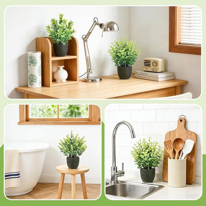 Der Rose 4 Pack Mini Artificial Plants Indoor in Pots Mixed Fake Plants Greenery Set for Black Bathroom Decor Shelf Counter Styling Office Desk Farmhouse Room Decor