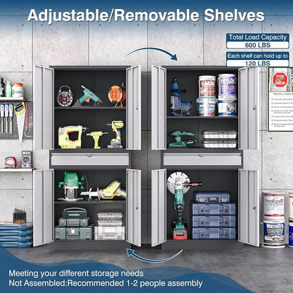 Metal Storage Cabinet with Lock, 71" Tall Garage Storage Cabinets with Doors and Shelves, Lockable Tool Cabinet for Home Office, Garage, Pantry