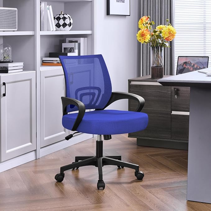 Topeakmart Executive Desk Chair Ergonomic Mesh Back Office Chair Adjustable Work Chair with Lumbar Support and Swivel Rolling Wheels for Home Office Study, Blue