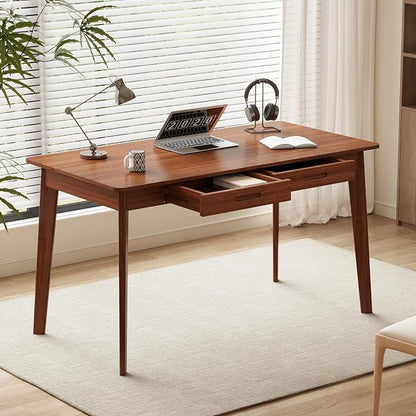 Timechee 47 Inch Compact Computer Gaming Desk, Study Work Office Desk with 2 Storage Drawers, Rectangular Study Reading Table, Simple Computer Writing Table for Home Office, Living Room,Walnut Color