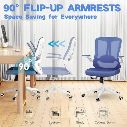 Ergonomic Office Chair - 350LB Comfy Desk Chairs with Lumbar Back Support, Mesh Computer Chairs with Wheels and Arms for Home Office, Study (Blue-Without Headrest)