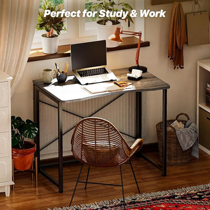 Huuger Folding Desk for Small Spaces, 31.5 Inch Foldable Computer Table, for Home Office, Study, Bedroom, Dorm, Space Saving, Small Writing Work Office Computer Desk, Easy to Fold, Grey