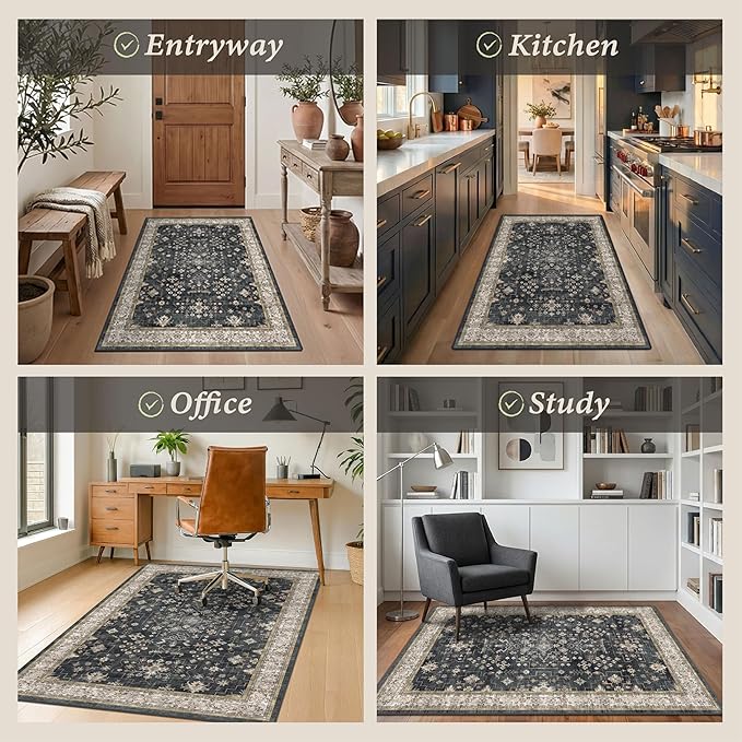 Brown Boho Office Chair Mat for Hard Wood Floors, Anti-Slip Floor Protector for Heavy Duty Computer Chair, 48"x60" Ultra Soft Low Pile Under Desk Rug, Easy to Clean, Taupe