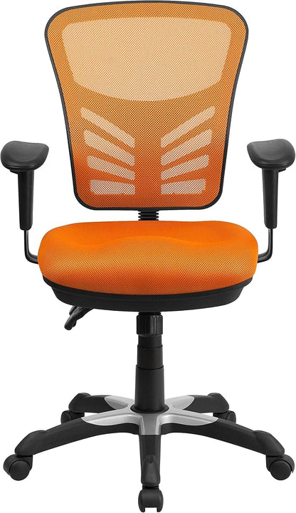 Flash Furniture Nicholas Mid-Back Swivel Office and Gaming Chair, Ergonomic Mesh Office Chair with Adjustable Lumbar Support and Height, Orange