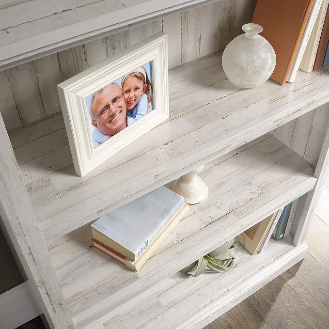 Sauder 3 Tier Book Shelf Wooden Bookcase Multipurpose Bookshelf for Home Office, Living Room, in White Plank