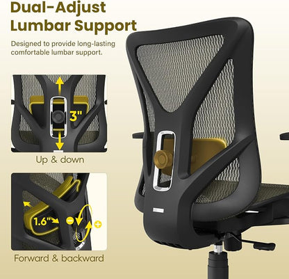 Ergonomic Office Chair, Mesh Computer Desk Chairs with Adjustable Lumbar Support, 3D Armrests, Tilt Function, Comfy Wide Seat, Swivel Executive Work Task Chair for Company and Home