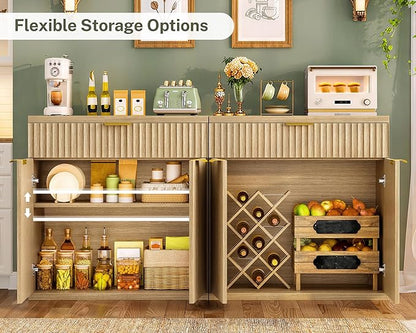 TEENFON 31.5" W Fluted Buffet Cabinet with Storage, Sideboard Cabinet, Coffee Bar Cabinet with 2 Doors and Adjustable Shelf for Living Room, Kitchen, Entryway, Natural
