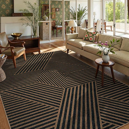 Lahome Modern Geometric Easy Jute Carpet, 6x9 Area Rugs for Living Room Outdoor Patio Washable Indoor Outdoor Dining Room Rug, Farmhouse Large Non Slip Carpet for Bedroom Backyard Office