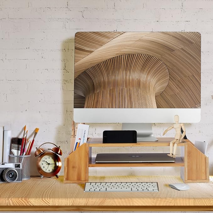 Relaxdays Bamboo Monitor Stand, Natural, 16 x 57.5 x 25 cm