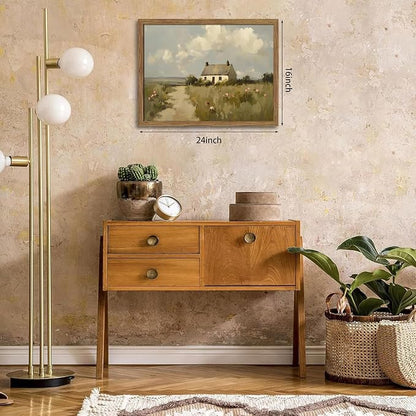 Vintage Wall Art, Framed English Countryside Cottage Painting Print, Country Farmhouse Canvas Wall Art, Rustic Landscape Pictures Artwork Wall Decor for Bedroom Living Room – 16x24 inch