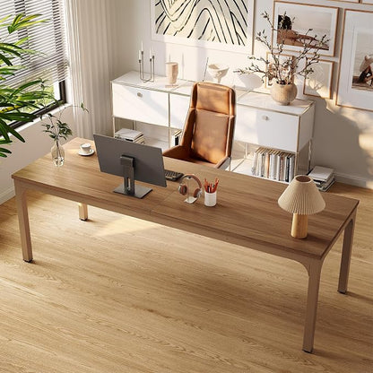 LITTLE TREE 78.7-Inch Ultra Long Double Desk, Writing Gaming Work Computer Two-Person Desk for Home Office, Walnut